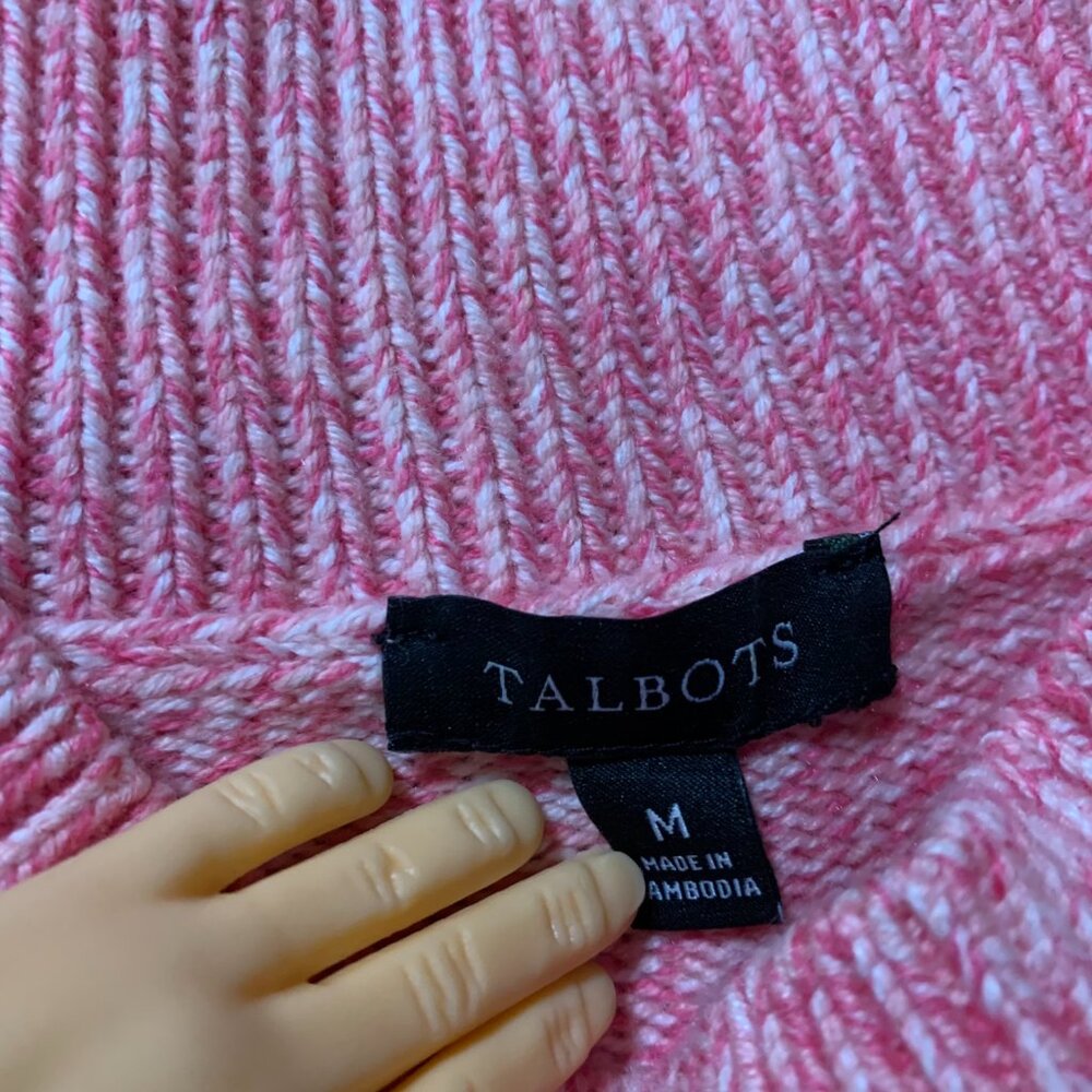 Talbots Honeycomb Cable Knit Women's Medium Pink Mock Neck Pullover Sweater EUC - Picture 4 of 15